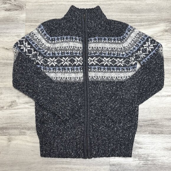 One on One Fair Isle Sweater Jacket Womens Medium Gray Blue Fleck Zip Cardigan - Picture 5 of 9
